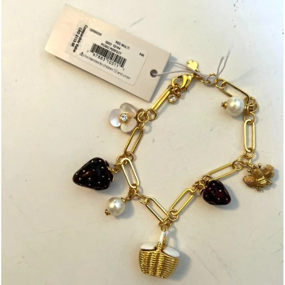 KATE SPADE PRECIOUS SUMMER Bracelet Picnic Strawberries HoneyBees Flowers Pearls - Picture 10 of 14